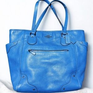 Coach - Large Mickey Leather Grain Tote, Blue, 2015, F34039